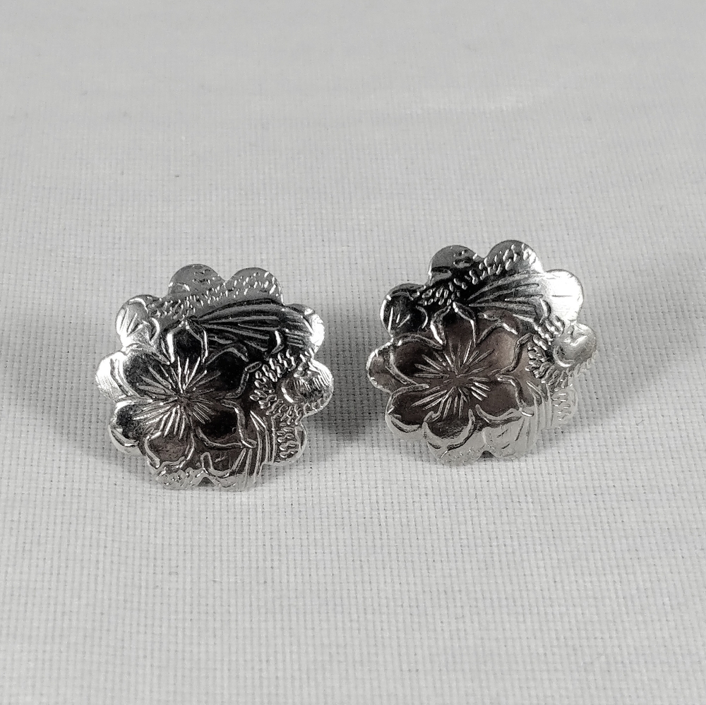 Silver tone Flower Shape Stamped metal earrings